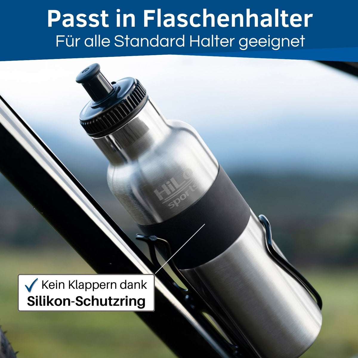 Trinkflasche für Radfahren aus Edelstahl.